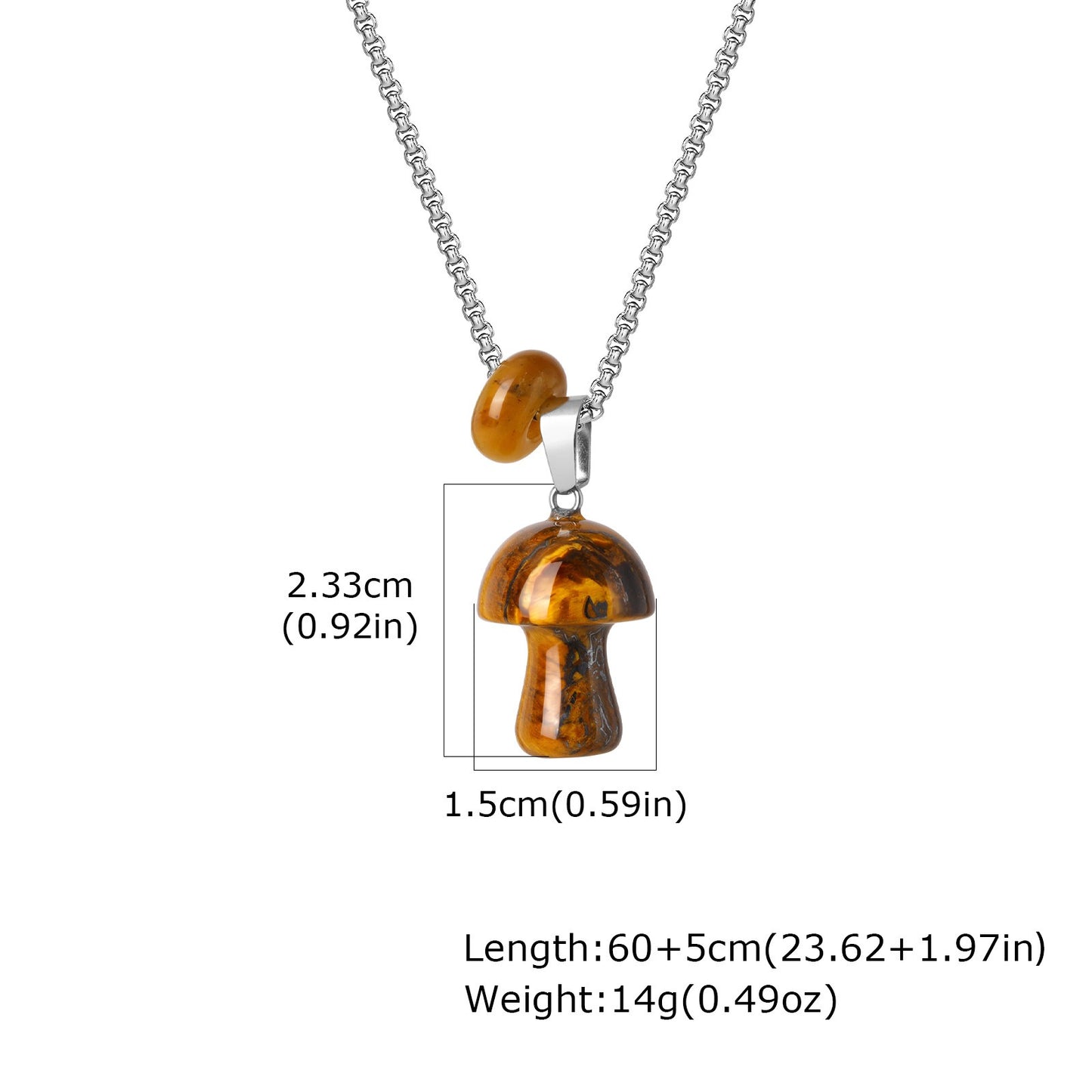 Kemstone Mushroom Pendant Necklace Natural Stone Stainless Steel for Men Women Aventurine Tiger Eye Obsidian NC2875