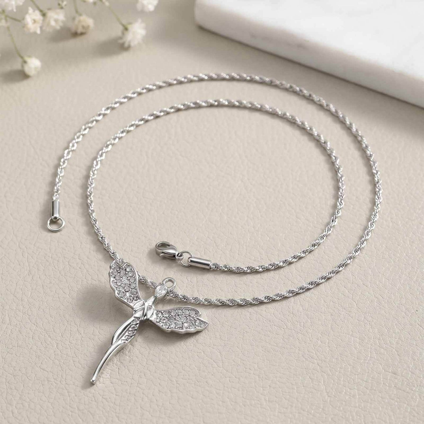 Kemston Stainless Steel Angel Wing Cross Pendant Necklace for Men Women PN-2404