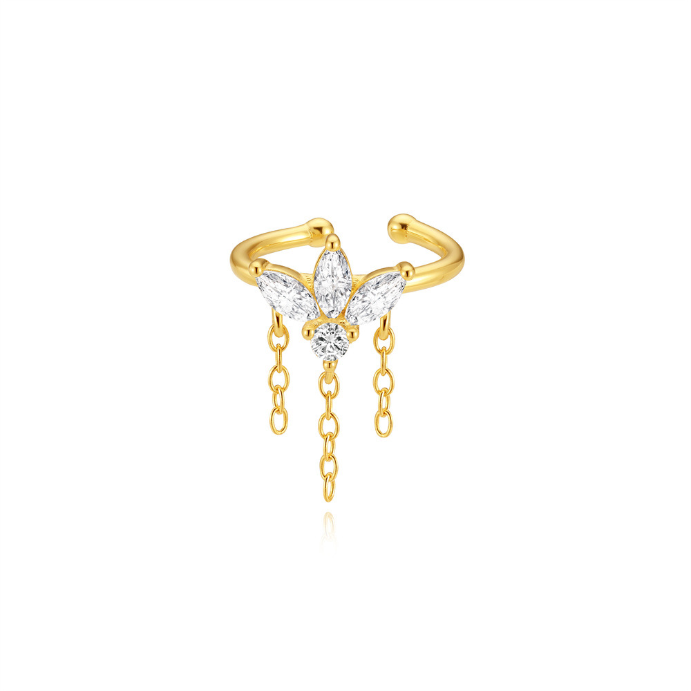 Kemstone 925 Sterling Silver Cubic Zircon Tassel Ear Cuff for Women No Piercing Gold Ear Clip 60268371895C