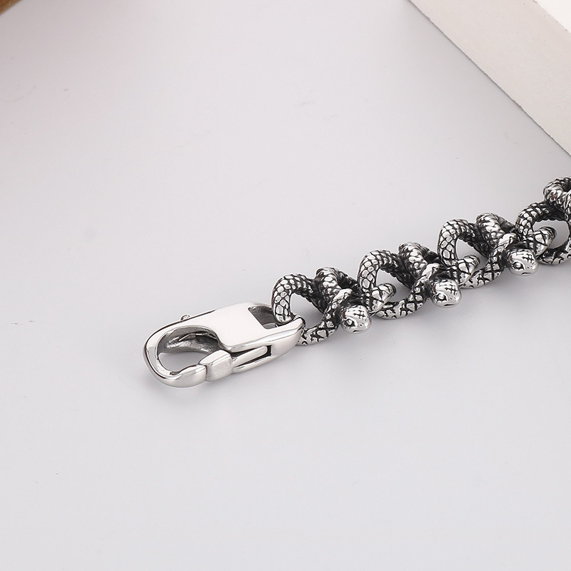 Kemstone Titanium Steel Serpent Chain Bracelet – Dark Vintage Wrap Style for Men KB166081-KJX