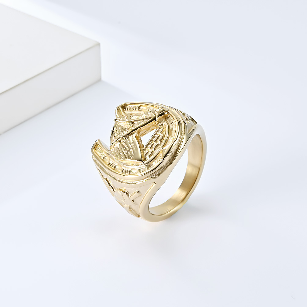 Kemstone Men’s Stainless Steel Horse Head Horseshoe Ring – Vintage K-R752