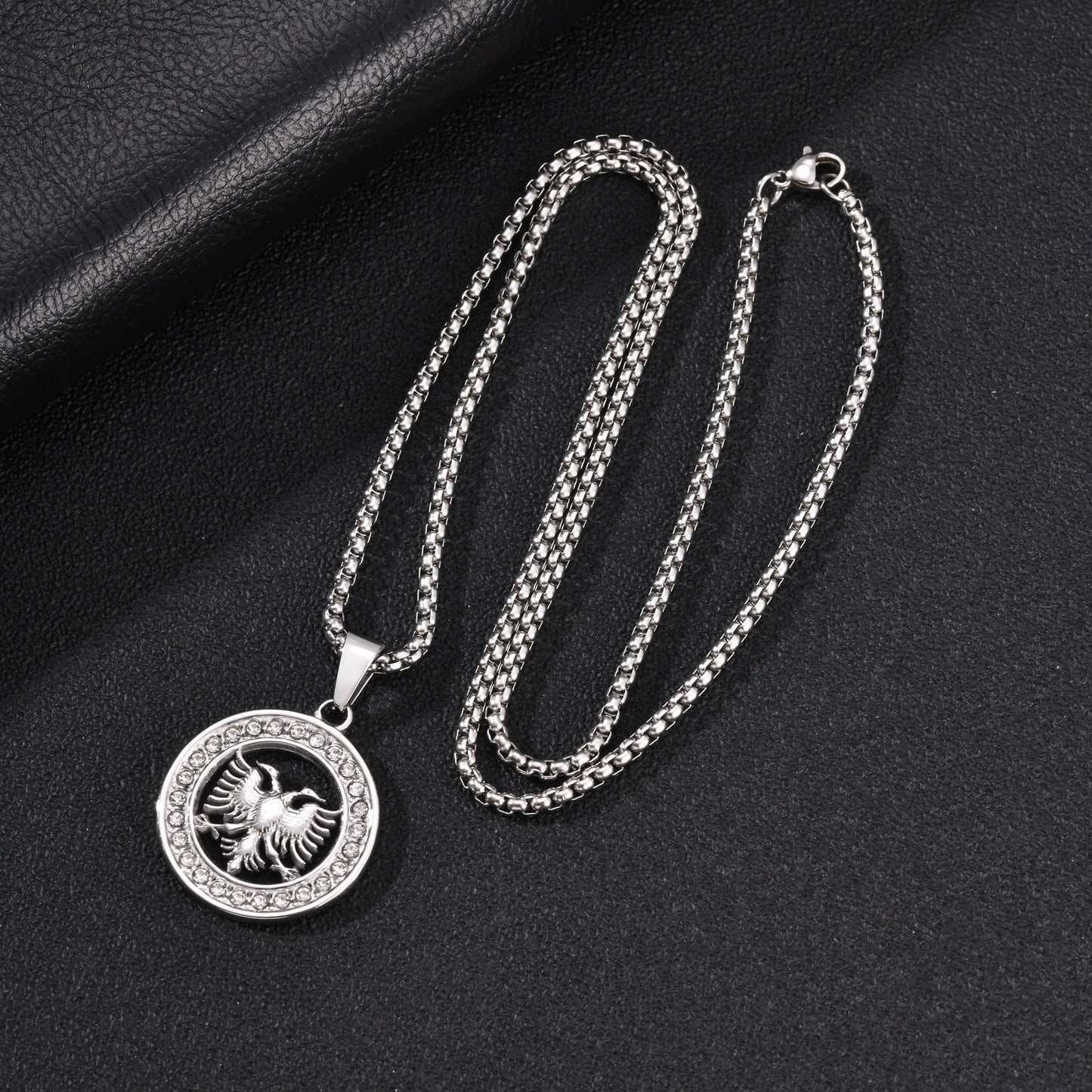 Kemstone Double Headed Eagle Pendant Necklace for Men Stainless Steel Round Medallion PN-2427