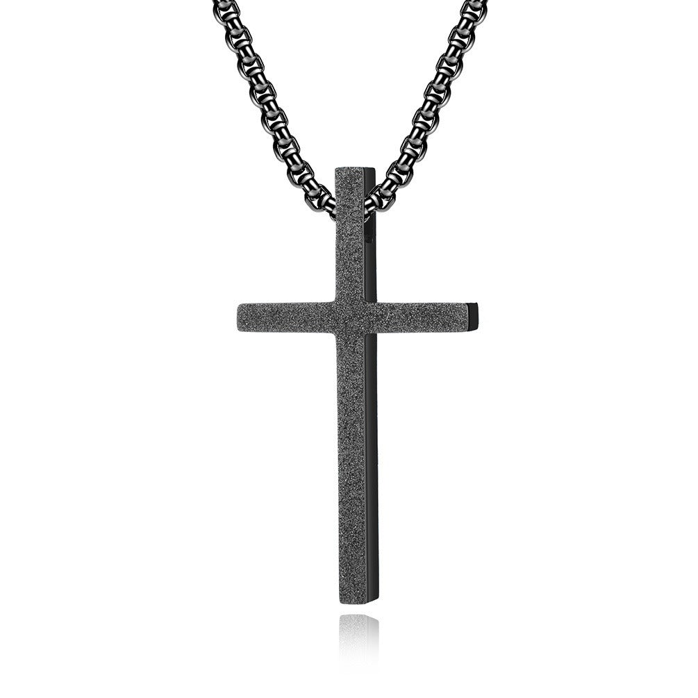 Kemstone Matte Cross Pendant Necklace for Men – Stainless Steel Minimalist 60cm Chain K-PT410 K-PT410