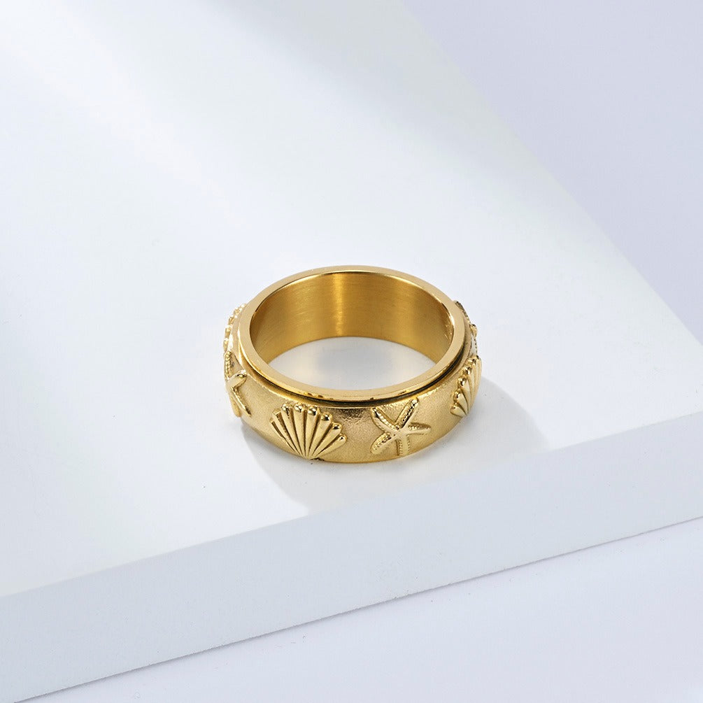 Kemstone Men’s Titanium Steel Spinner Ring – Ocean Shell Starfish K-R1064