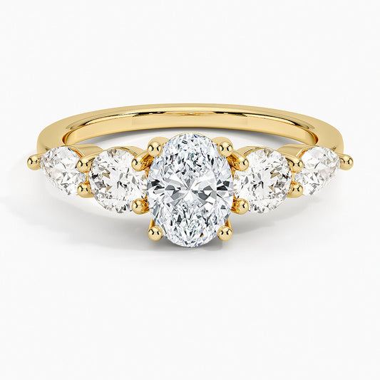 Kemstone 1–8ct Oval Moissanite Five-Stone Ring for Women, S925 Gold Plated, D–E Color VVS, Bridal Engagement & Wedding Ring SU541R