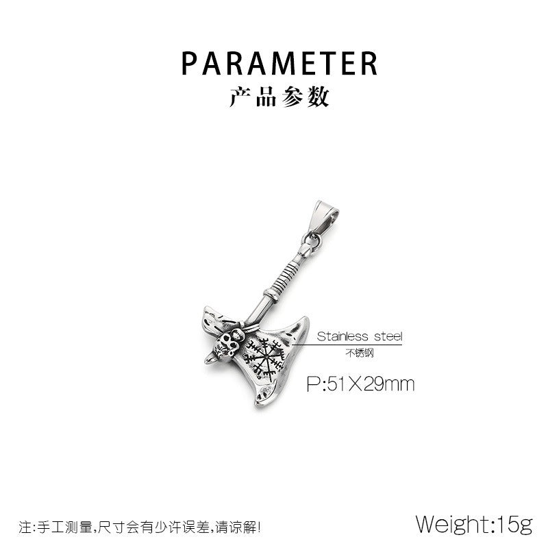 Kemstone Viking Axe Pendant Necklace Nordic Rune Titanium Steel for Men KP117913-MZOZ