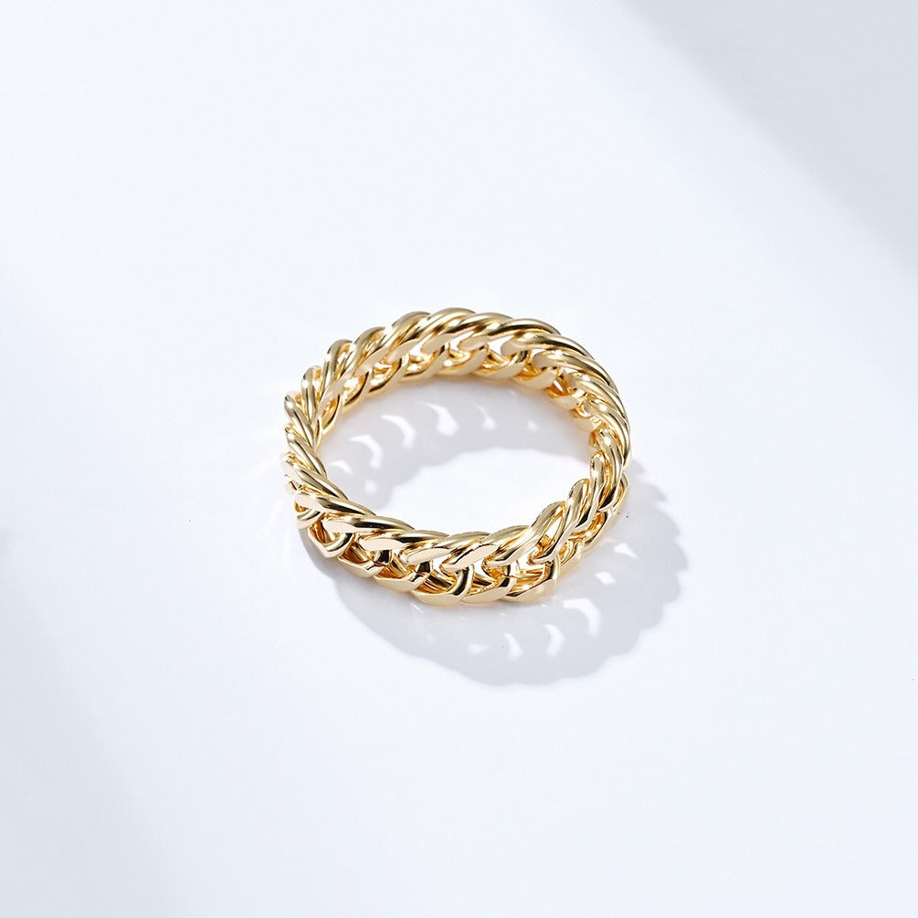 Kemstone Titanium Steel Cuban Chain Link Ring – Double Chain for Men & Women Jewelry K-R700