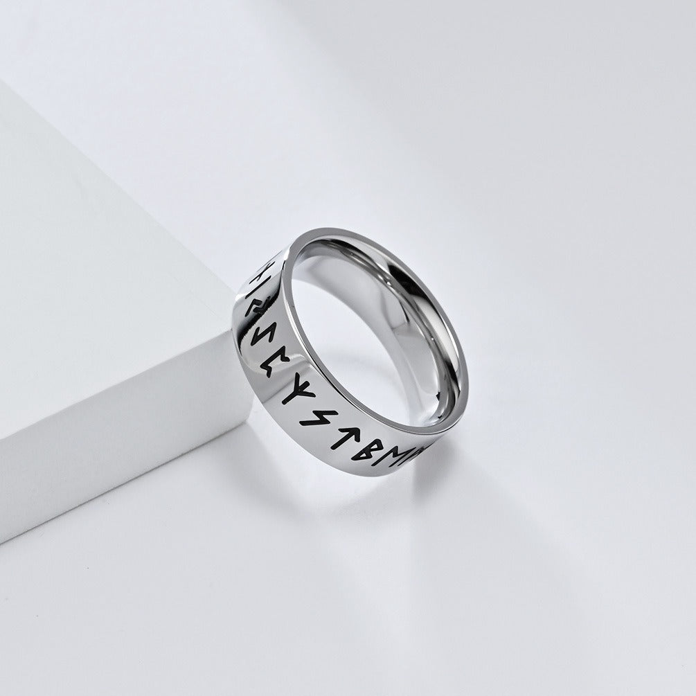 Kemstone Men’s Titanium Steel Viking Rune Ring – Vintage Norse Style K-R916
