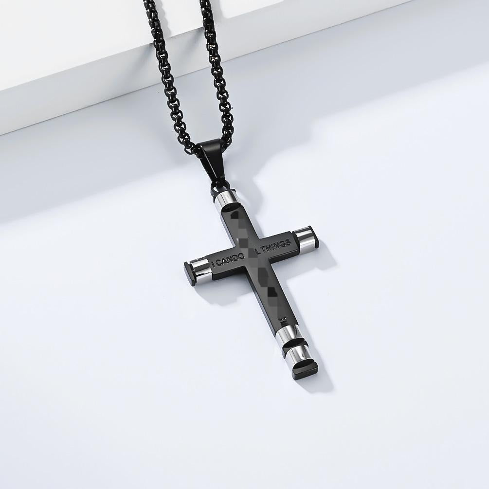 Kemstone Stainless Steel Modern Cross Pendant Necklace for Men Box Chain Structured Design K-PT720