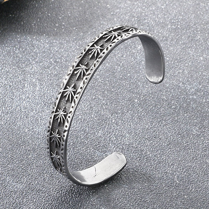 Kemstone Dark Metal Eye & Relief Head Titanium Steel Cuff Bracelet for Men – Open C Shape Design KB209289-LU