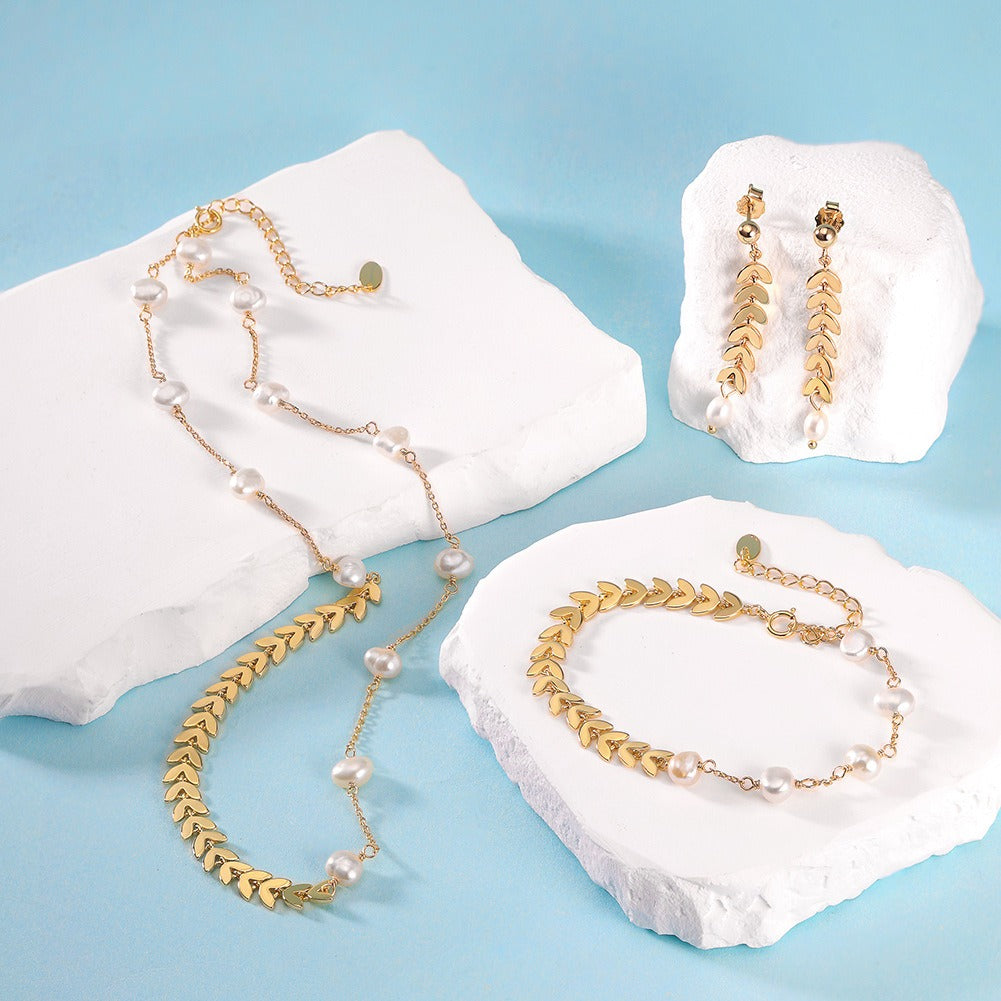 Kemstone Freshwater Pearl Wheat Chain Necklace for Women – 925 Sterling Silver GPN88