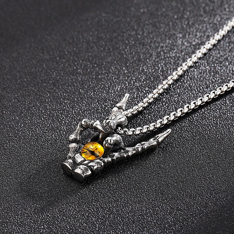 Kemstone Men’s Titanium Steel Victory Hand Pendant – Tiger Eye KP97636