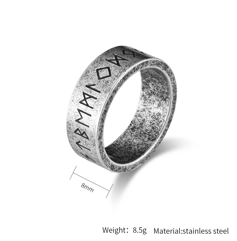 Kemstone Viking Rune Stainless Steel Ring – Matte Nordic Letter Design for Men & Women K-R560