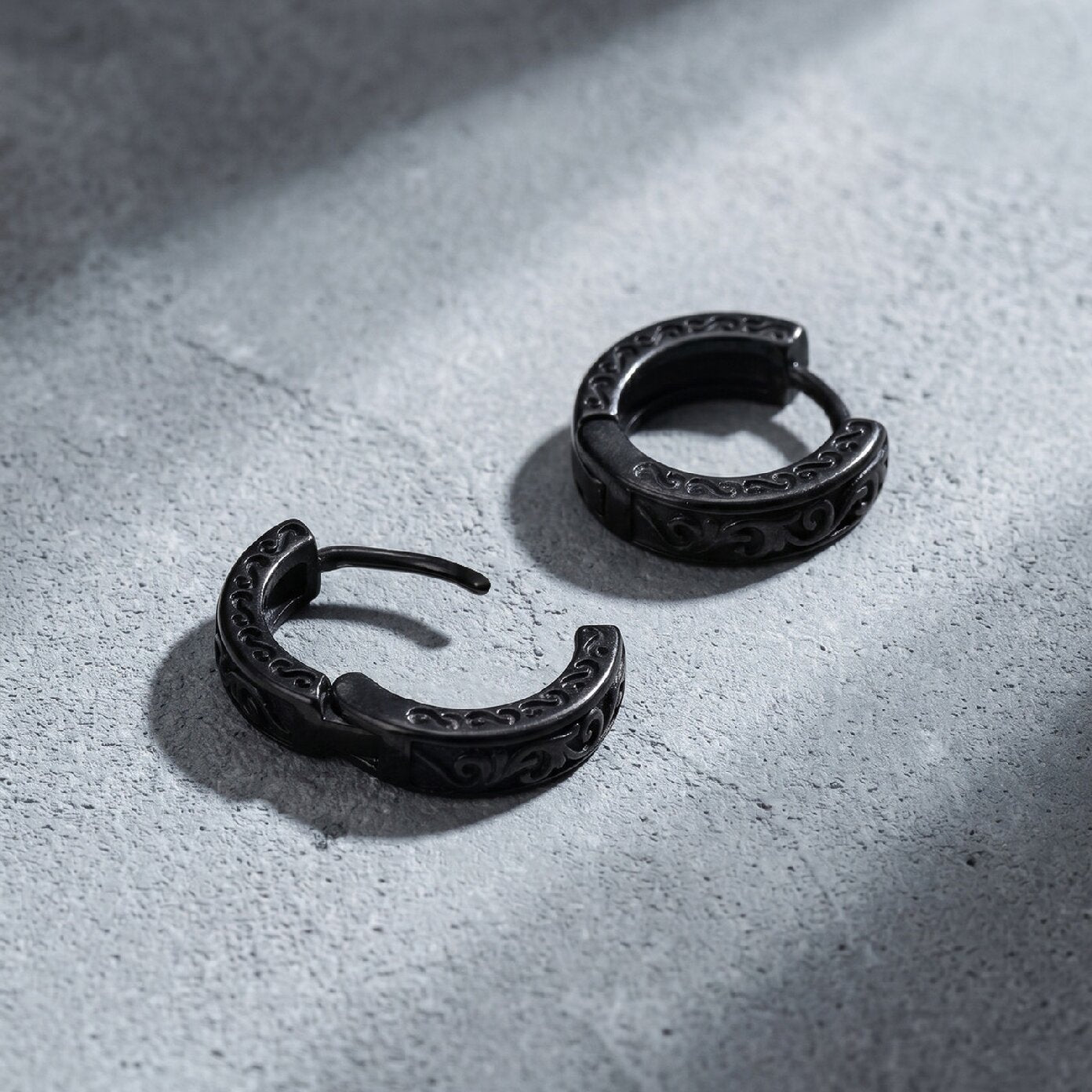 Kemstone Stainless Steel Engraved Hoop Earring for Men Women Vintage EH-839