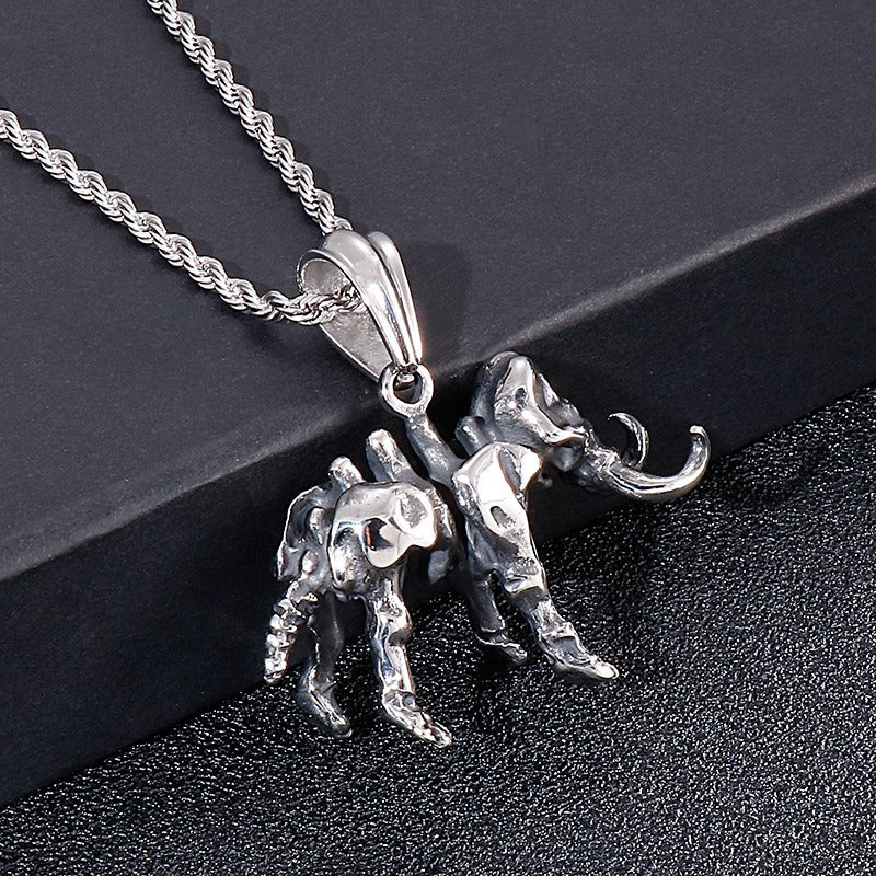 Kemstone Titanium Steel Elephant Skeleton Necklace for Men KP53924-BD