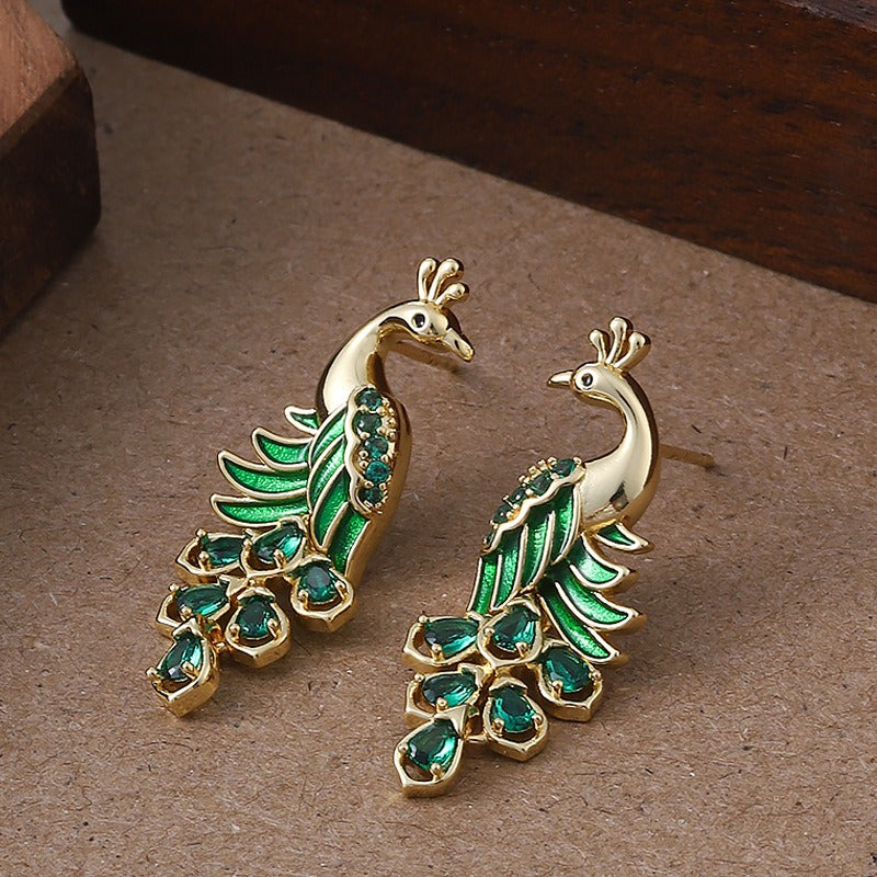 Kemstone Peacock Stud Earrings for Women Enamel Copper TD14102