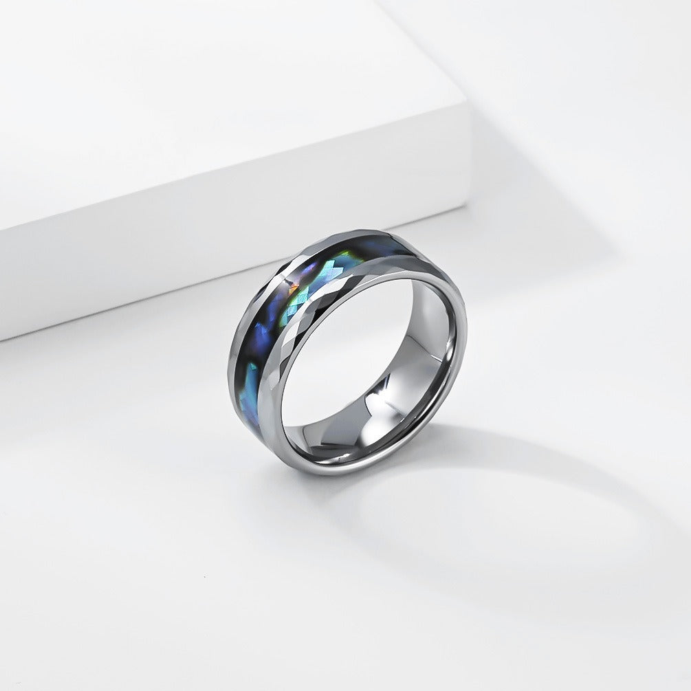 Kemstone Tungsten Abalone Inlay Faceted 8mm Wedding Band for Men Modern K-T062