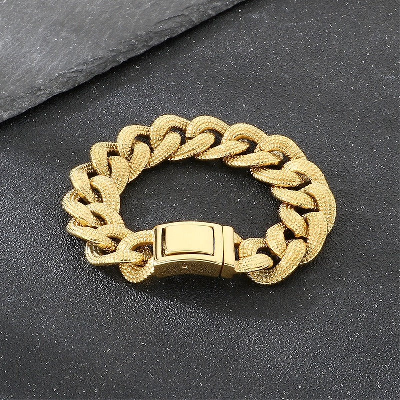 Kemstone Cuban Chain Bracelet Titanium Steel Thick Heavy Link for Men Gold Silver KB182582-KJX