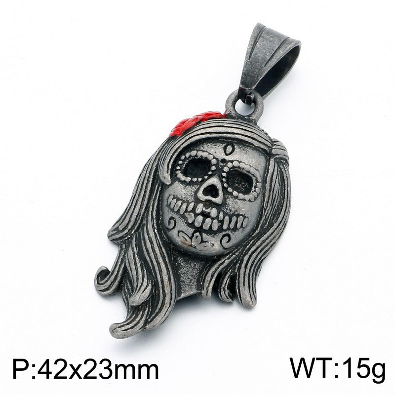 Kemstone Stainless Steel Skull Pendant Necklace for Men Vintage Gothic Distressed Jewelry KP118628-LU