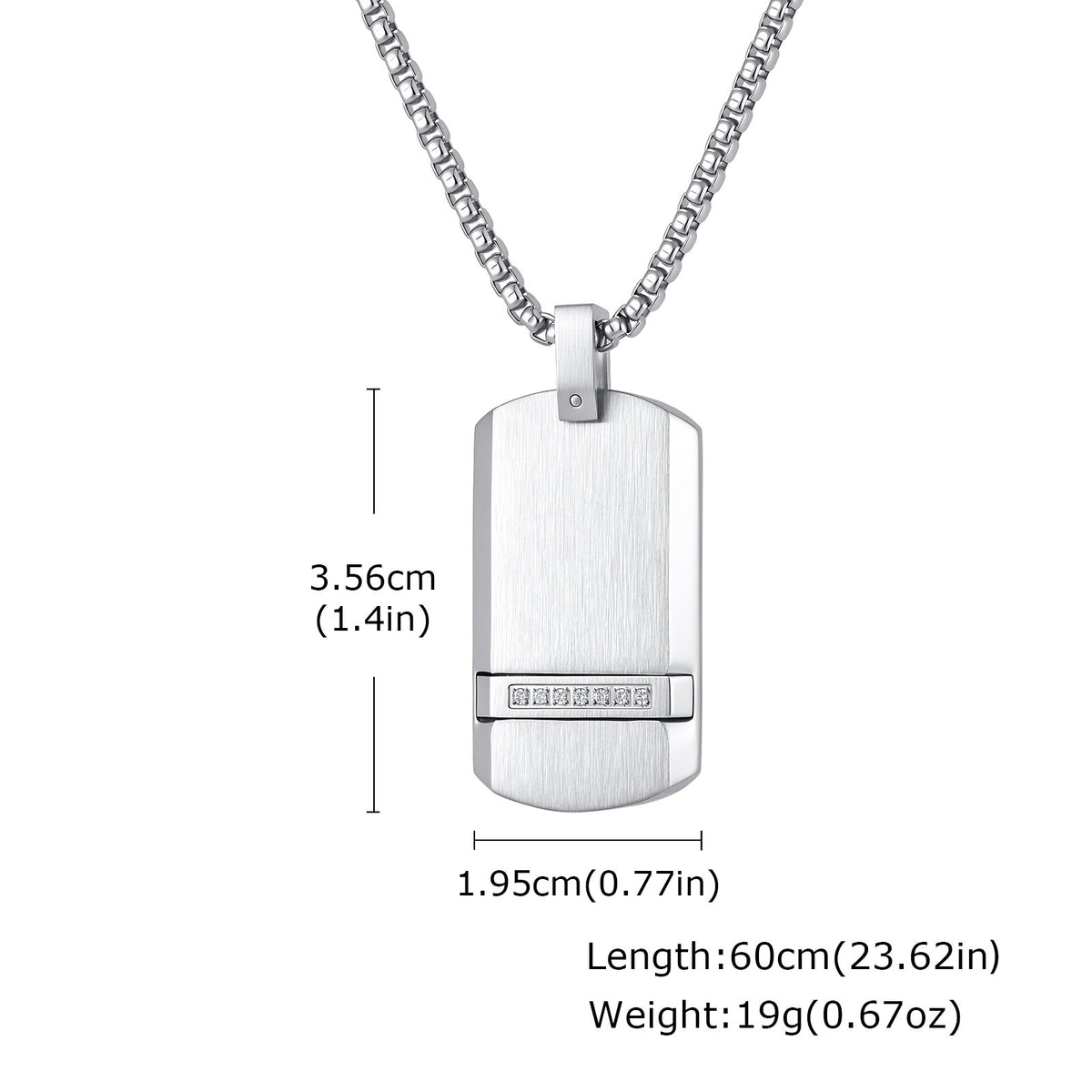 Kemstone Black Rectangular Pendant Necklace for Men Stainless Steel Cubic Zirconia Detail Punk Style PN-240