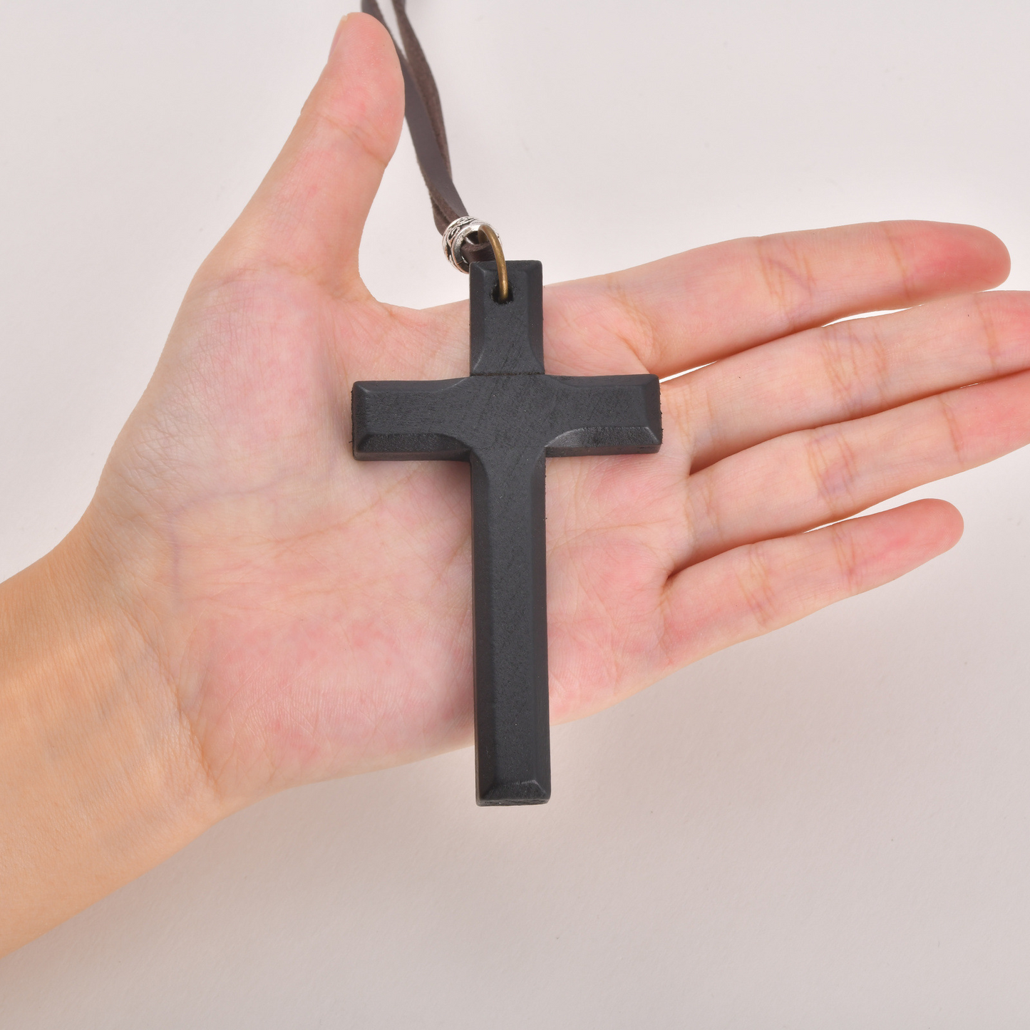 Kemston Wooden Cross Pendant Necklace for Men Adjustable Cord PN-1278