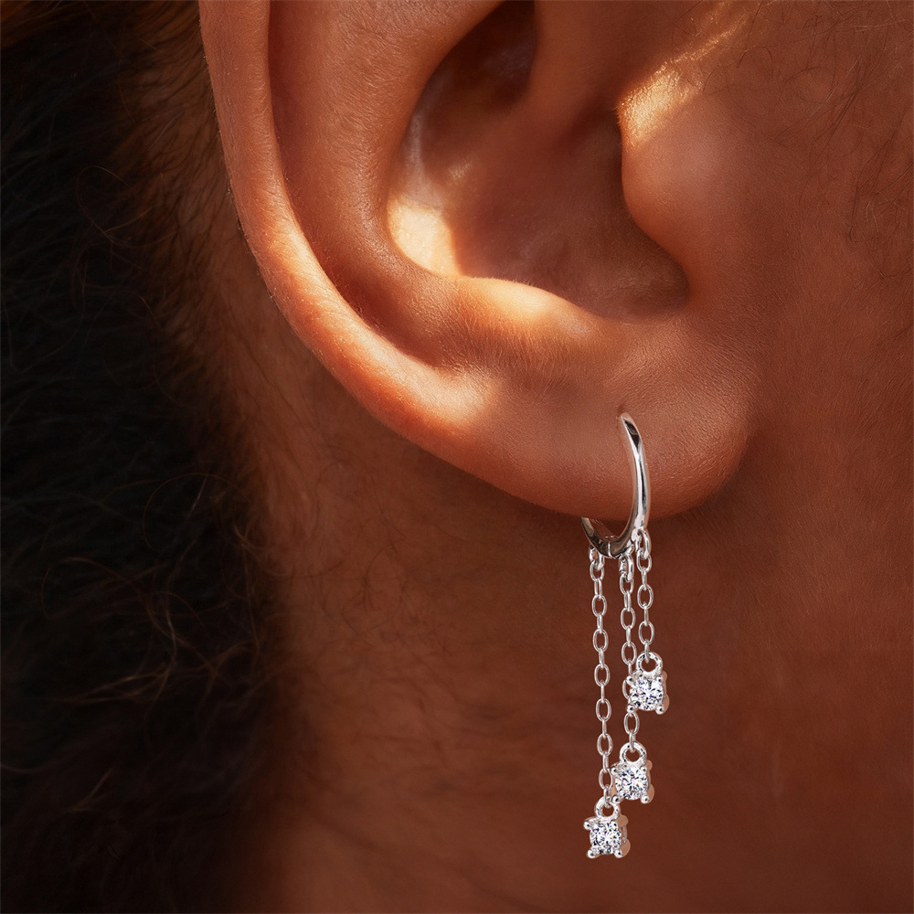 Kemstone S925 Sterling Silver Moissanite Chain Drop Earrings for Women M60222111717A