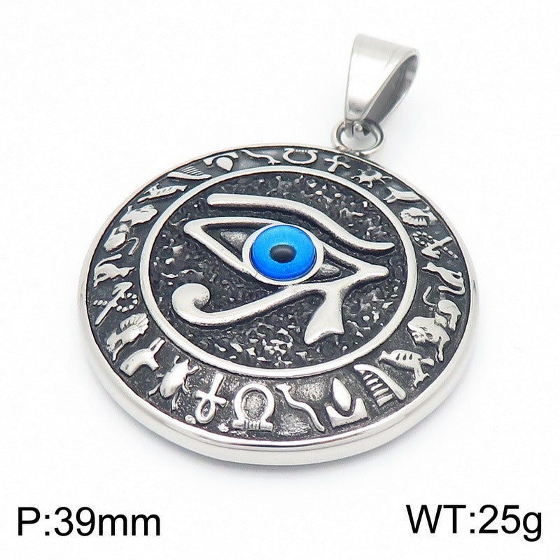 Colgante Kemstone Hiphop Mythology Series - Collar de acero y titanio con máscara de hacha de doble cara y diosa serpiente del mal de ojo para hombre KP130917-MZOZ