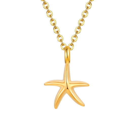 Collar con colgante de estrella de mar y perla Kemstone Ocean Whisper: joyería minimalista de acero inoxidable para combinar con elegancia diaria NC-1847