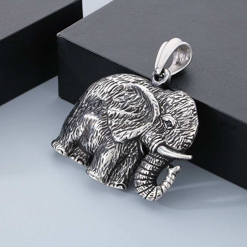 Kemstone Elephant Pendant Necklace for Men Titanium Steel Vintage KP120350-KJX