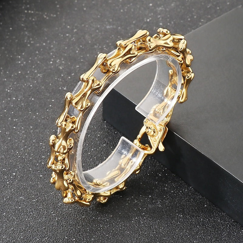Kemstone Titanium Steel Bone Link Bracelet for Men Vintage Gold Silver KB170270-KJX