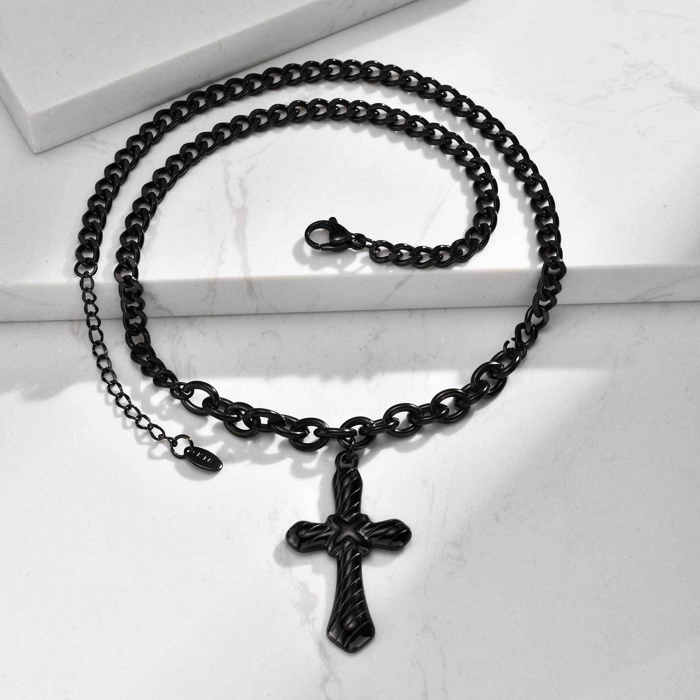 Kemstone Stainless Steel Cross Chain Necklace for Men – Double-Sided Polished Design NC-2164