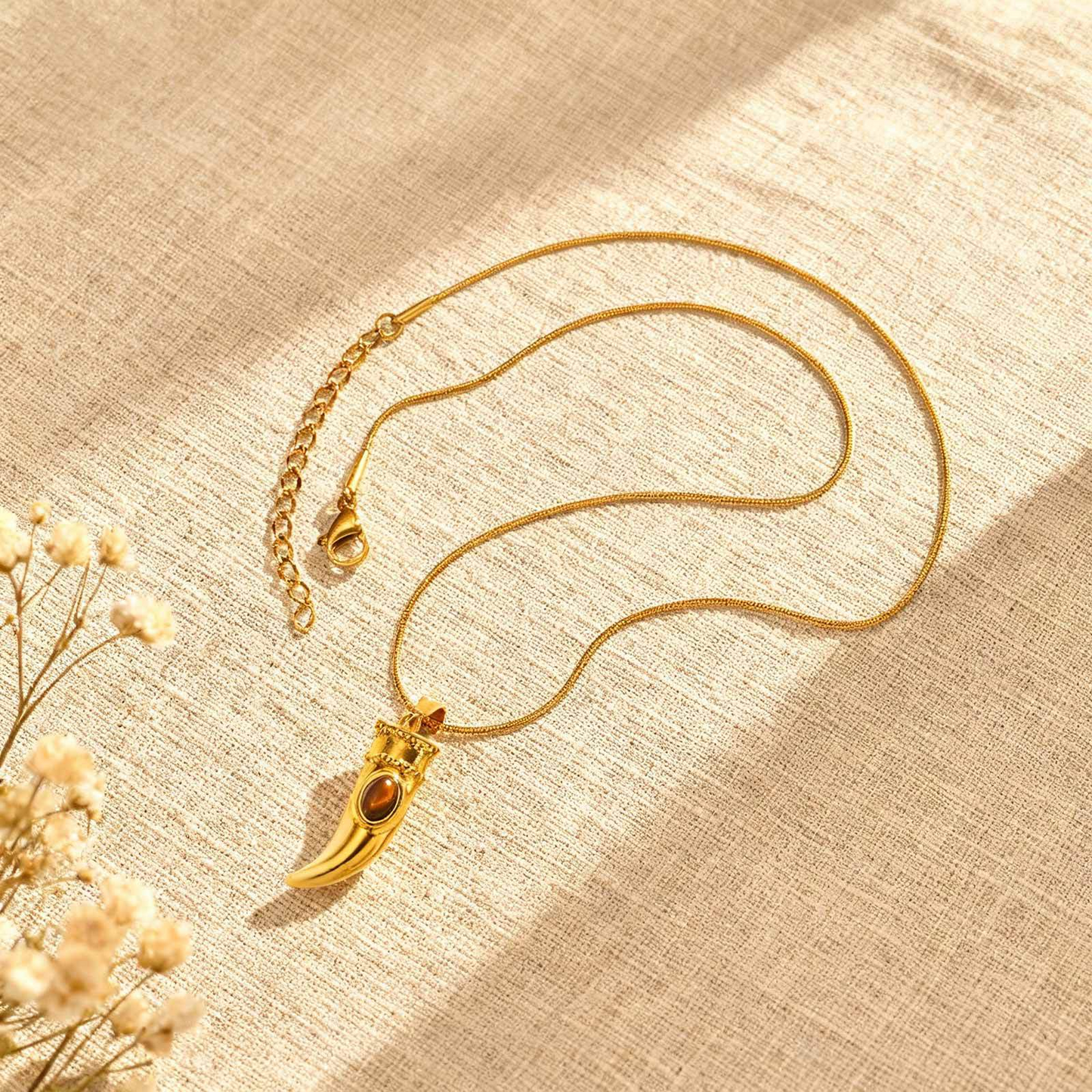 Kemstone Stainless Steel Hamsa Hand Tiger Eye Horn Pendant Necklace – Layered Design for Men & Women PN-2332