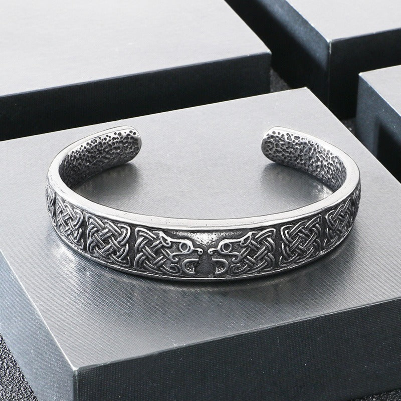 Kemstone Titanium Steel Viking Rune Open Cuff Bracelet for Men KB209285-LU