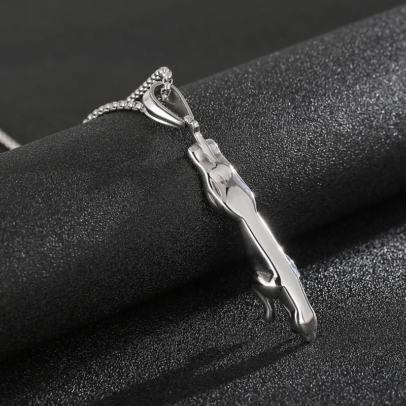 Kemstone Long Cheetah Pendant Necklace for Men Titanium Steel KP48827-BD