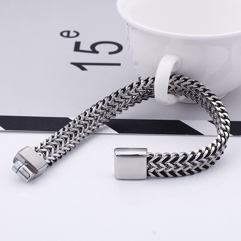 Kemstone Titanium Steel Double Weave Braided Bracelet – Magnetic Clasp Chain for Men KB99444-BD