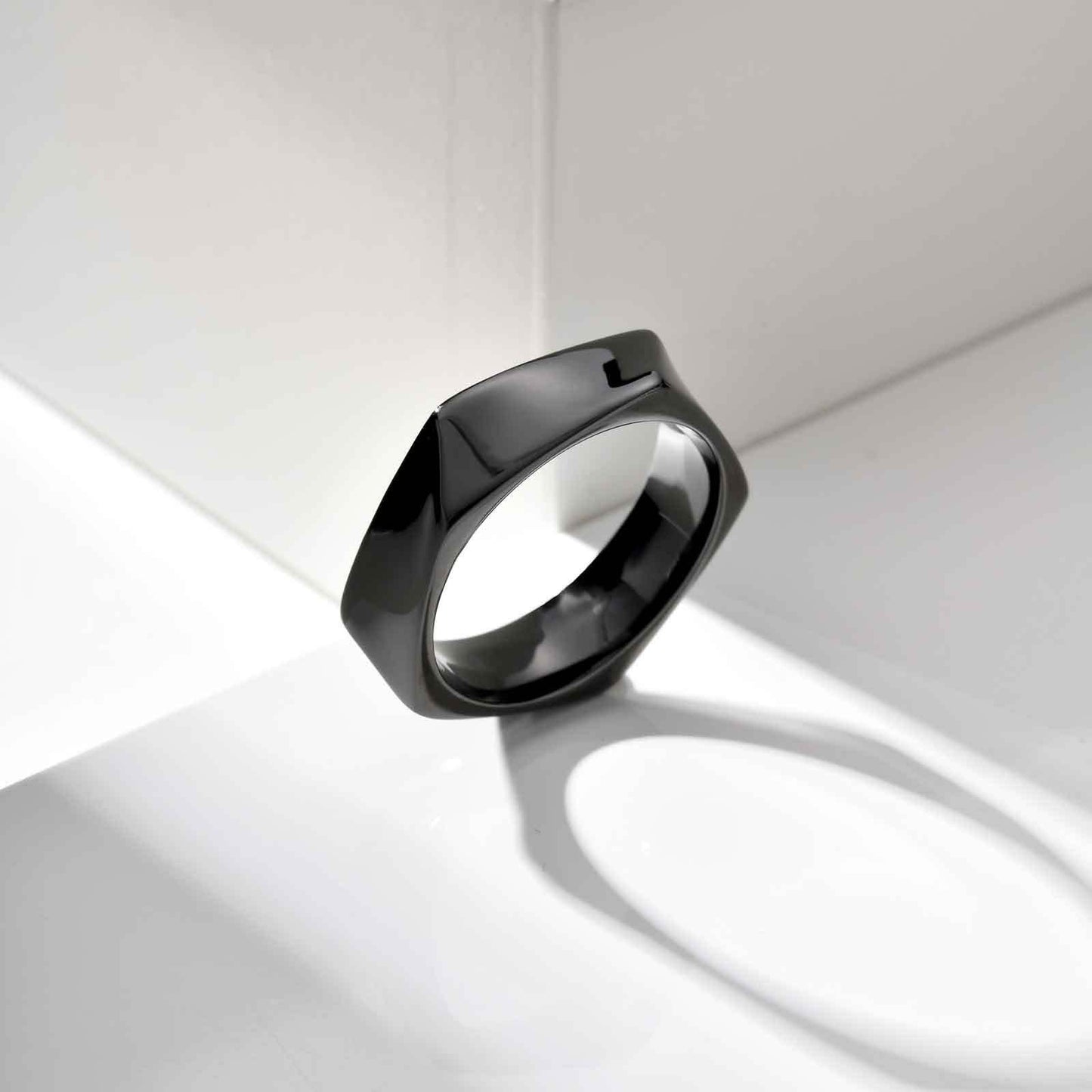 Kemstone Stainless Steel Geometric Ring – Pentagon Minimalist Band for Men RC-915