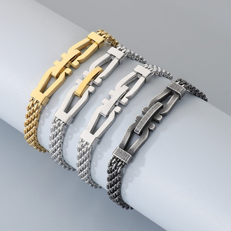 Kemstone Link Clasp Bracelet for Men Titanium Steel Woven Chain Adjustable KB212811-KFC