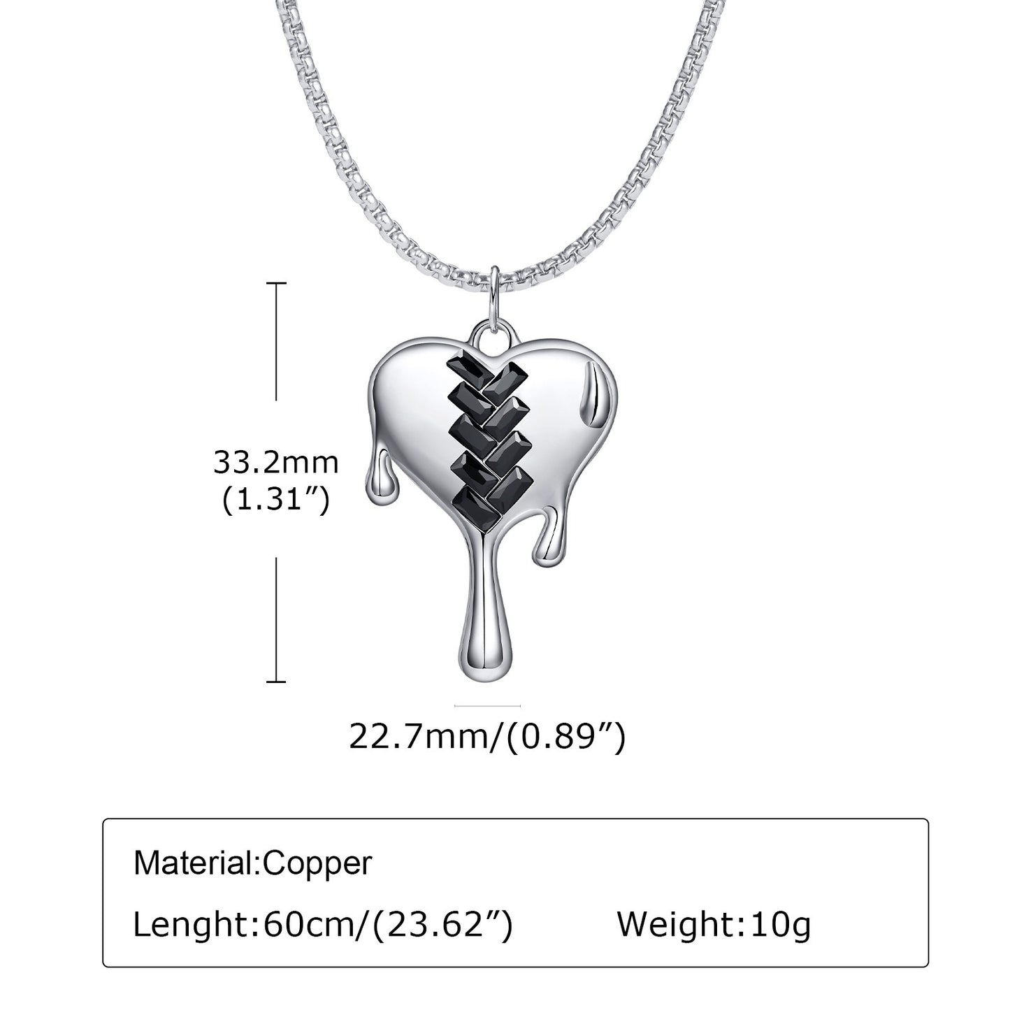 Kemstone Men’s Silver Geometric Pendant Necklace with Black Enamel PNB-192