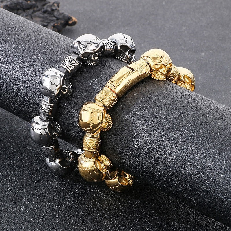 Kemstone Titanium Steel Skull Bead Bracelet for Men – Vintage Gothic Chain Design KB180528-KJX