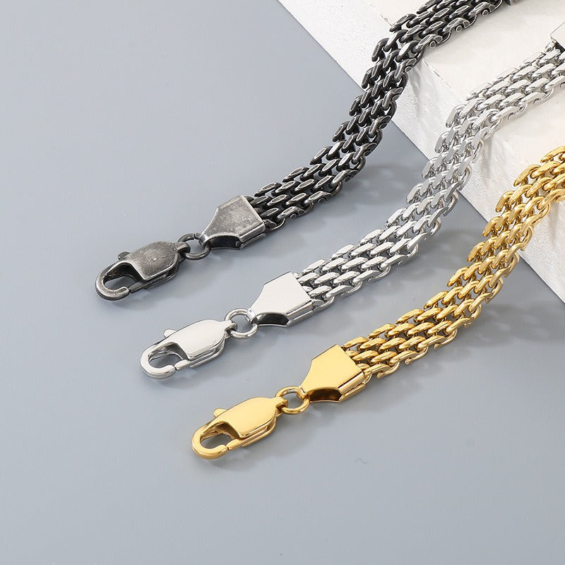 Kemstone ID Bar Bracelet for Men Curved Plate Titanium Steel Mesh Chain KB212804-KFC