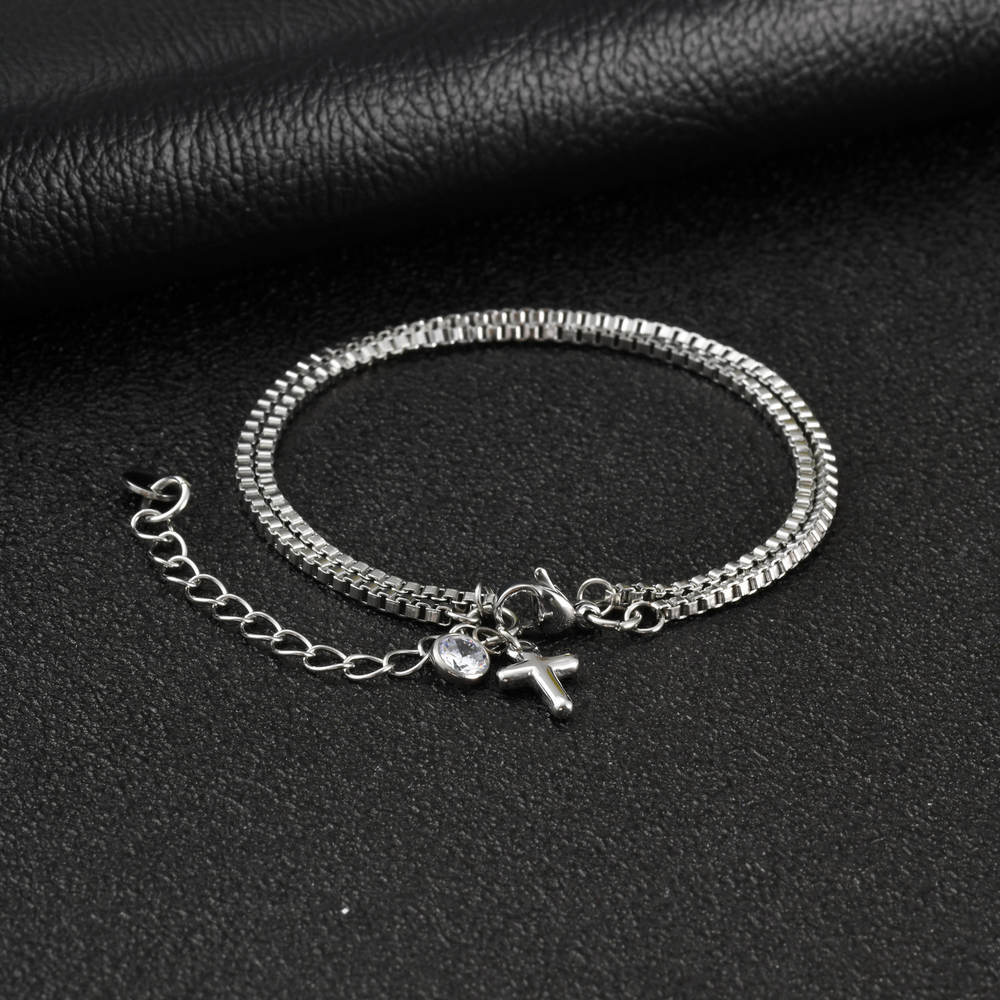 Kemstone Stainless Steel Double-Layer Box Chain Cross Bracelet for Men BR-2869