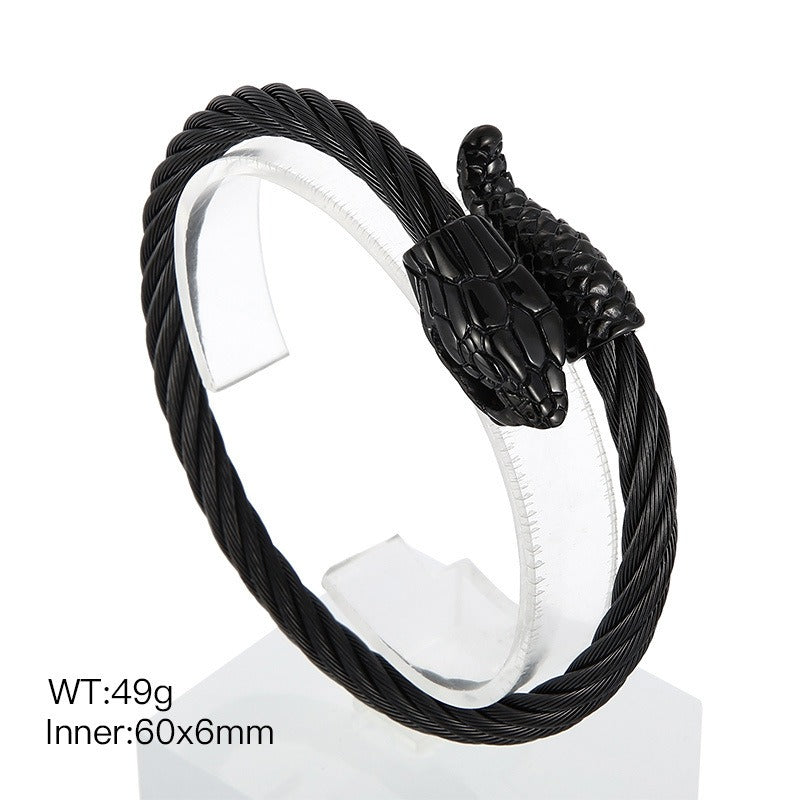 Snake Head Stainless Steel Bracelet – Gothic Punk Open Cuff for Men, Dual-Layer or Single-Layer, Retro Viking Style KB156931