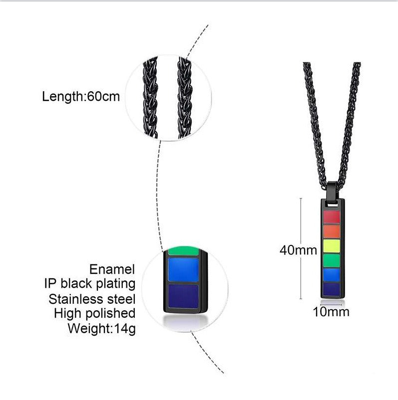 Kemstone Color Block Bar Pendant Necklace Stainless Steel Rectangle Design for Men PPN-004