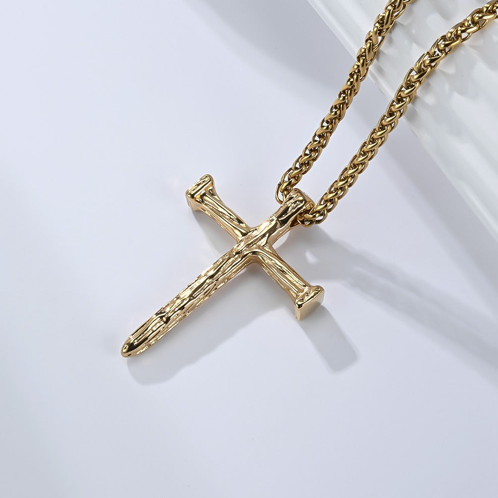 Kemstone Titanium Steel Hammered Cross Necklace – Vintage Faith Pendant for Men Jewelry K-PT662