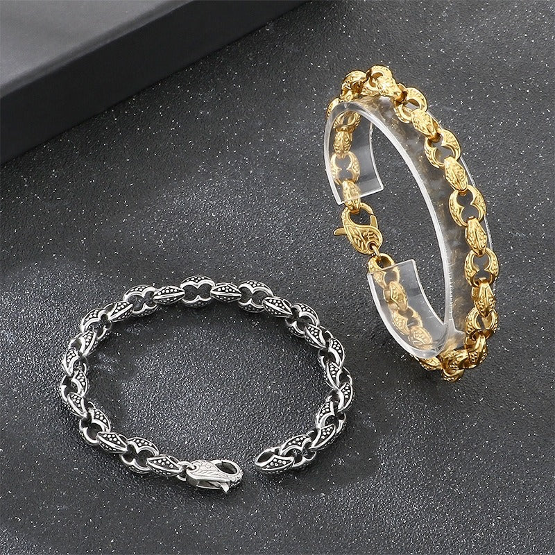 Kemstone Coffee Bean Chain Bracelet for Men Titanium Steel Textured Link Gold Silver KB184382-KJX