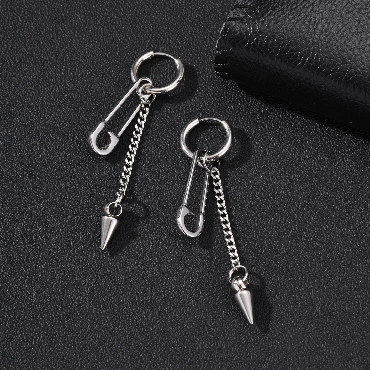 Kemstone Black Agate & Pin Inspired Spike Drop Earring for Men Stainless Steel ED-1075