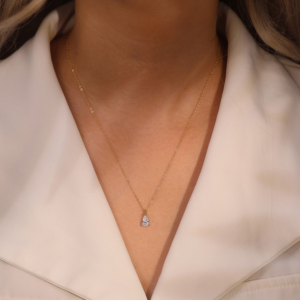 Kemstone 925 Sterling Silver Pear Pendant Necklace for Women Cubic Zirconia Gold Silver LZN04
