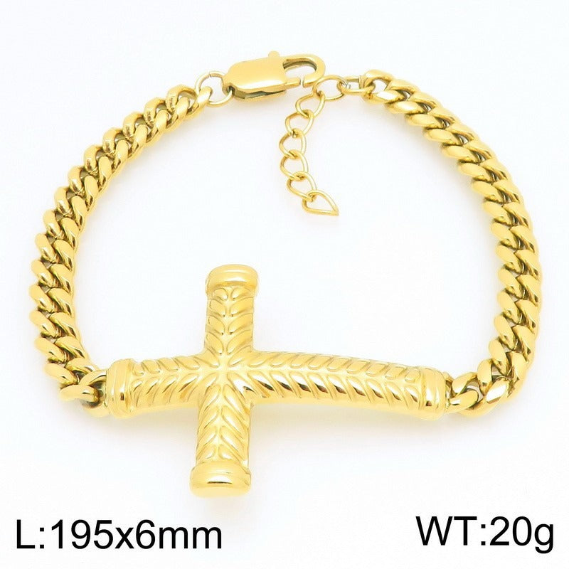 Kemstone Stainless Steel Adjustable Cross Cuban Link Bracelet for Men KB210837-KFC