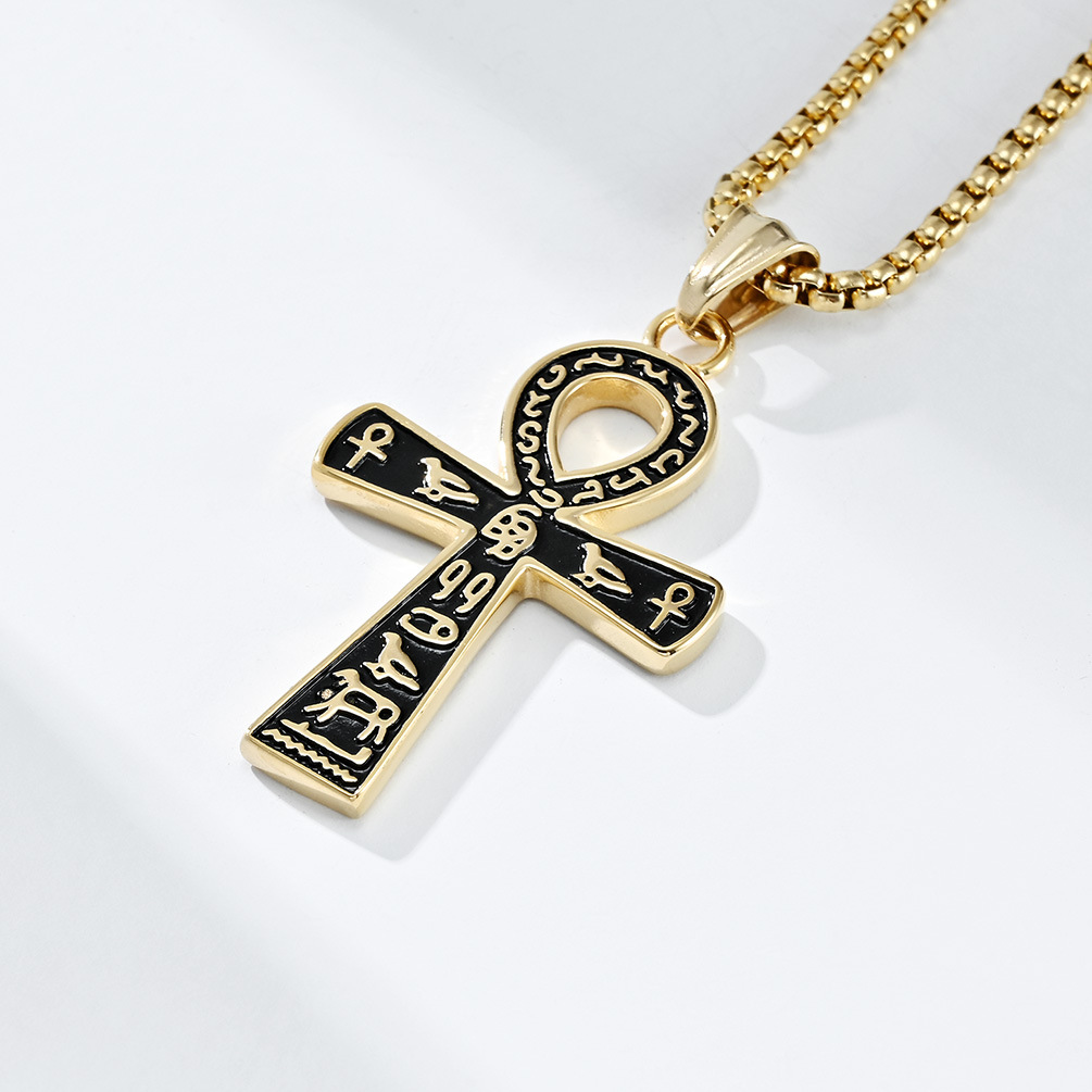 Kemstone Stainless Steel Ankh Cross Pendant Necklace for Men K-PT445