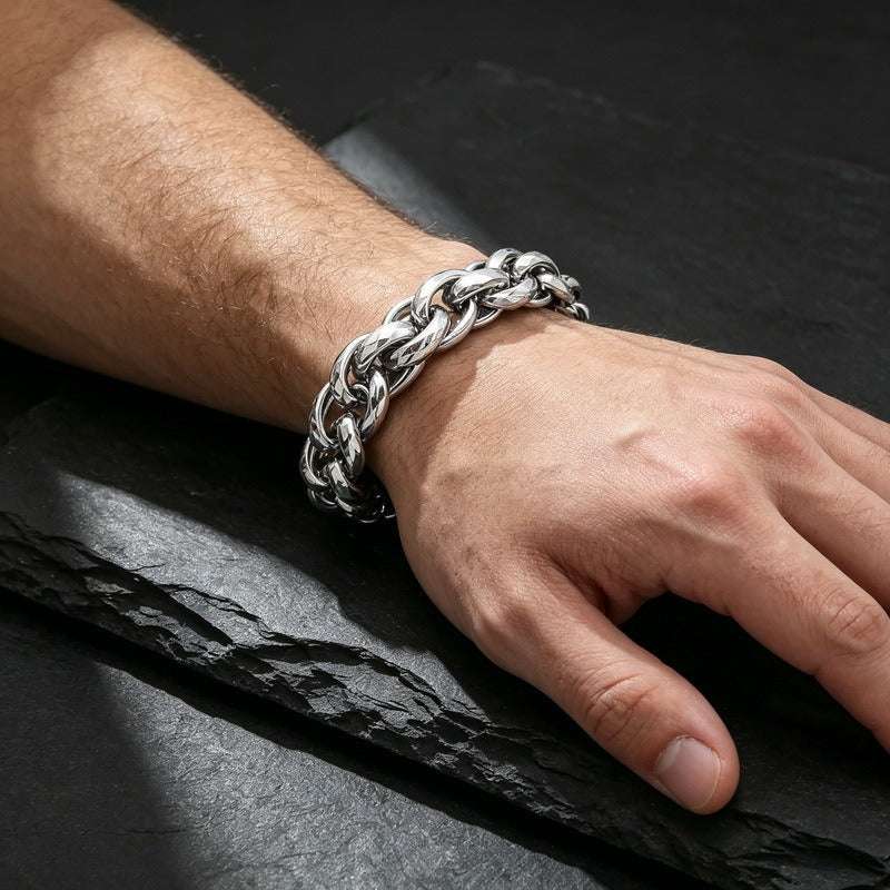 Kemstone Titanium Steel Twisted Chain Bracelet for Men Hammered Texture 11mm KB215659-KFC